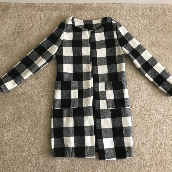 Checkered Open Front Chic Collarless Coat - Picture 3 of 3